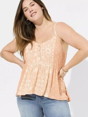 Light Peach Floral Print Spaghetti Strap Peplum Top Torrid Size 1